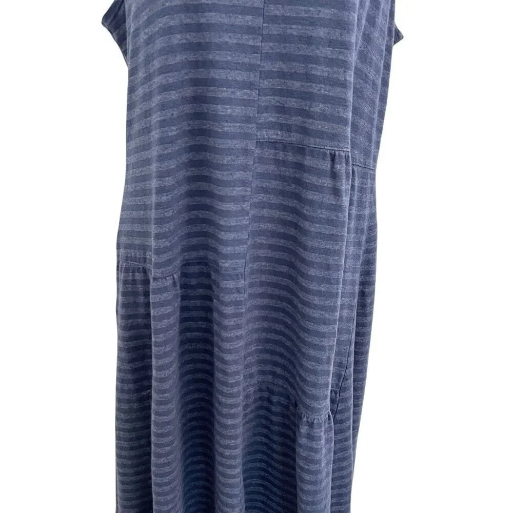 Cut Loose Linen Blend Stripe Sleeveless Dress Lagenlook Blue size Medium - Picture 3 of 8